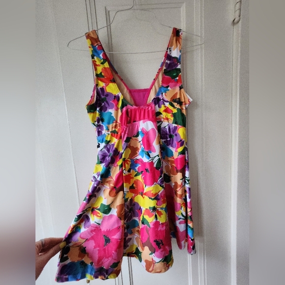 Pink Flower Printed Swimdress attached Boyshort NWT ECUPPER Swim Women's Small - Picture 9 of 14
